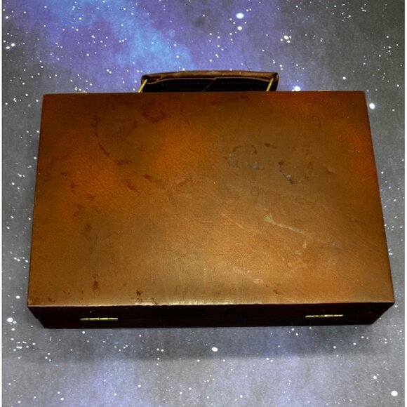 Vintage Backgammon Game Stripe Leatherette Set Briefcase Folding Travel Case - Picture 12 of 14